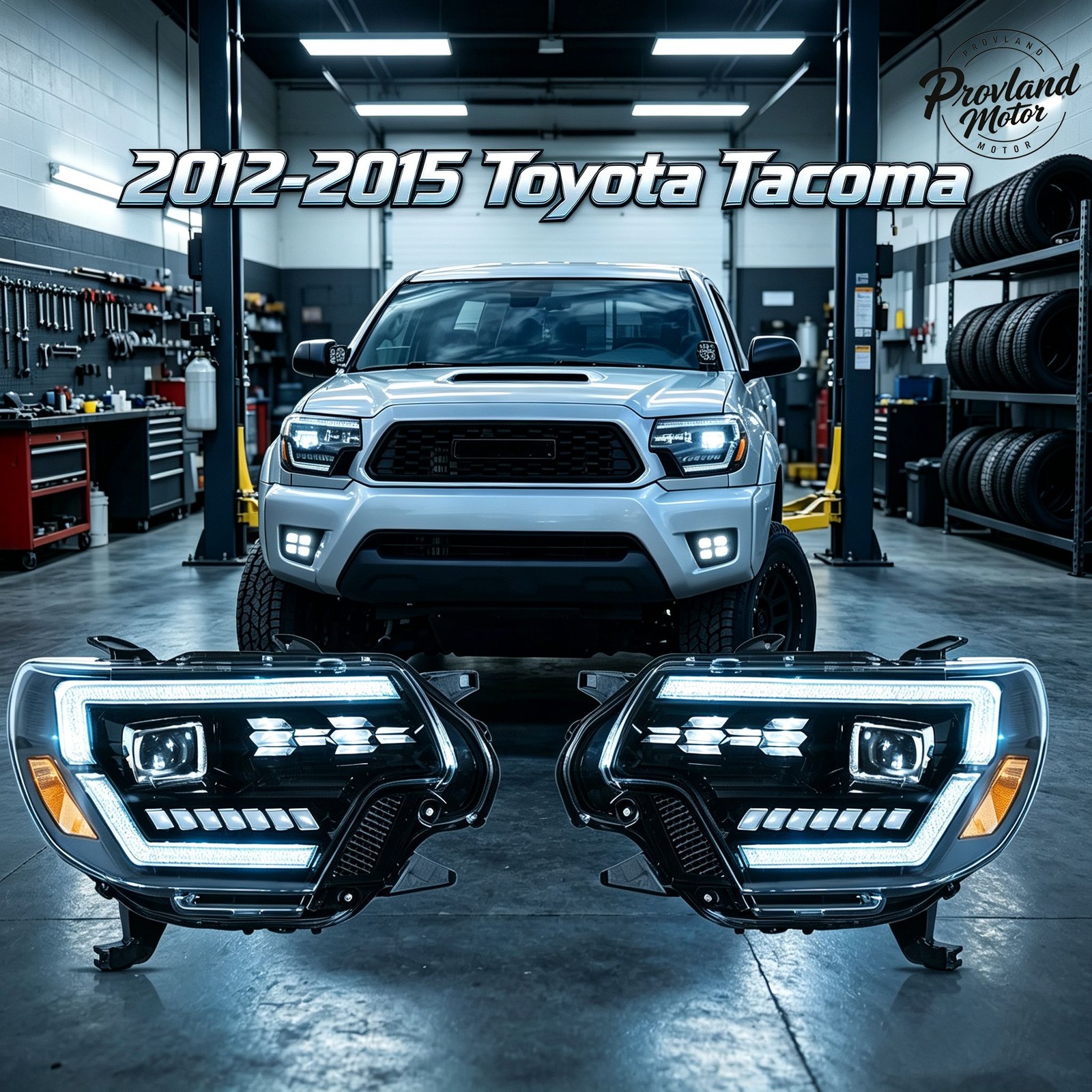 For 2012-15 Toyota Tacoma Pair Black Housing LED Tube Projector Headlights RH+LH