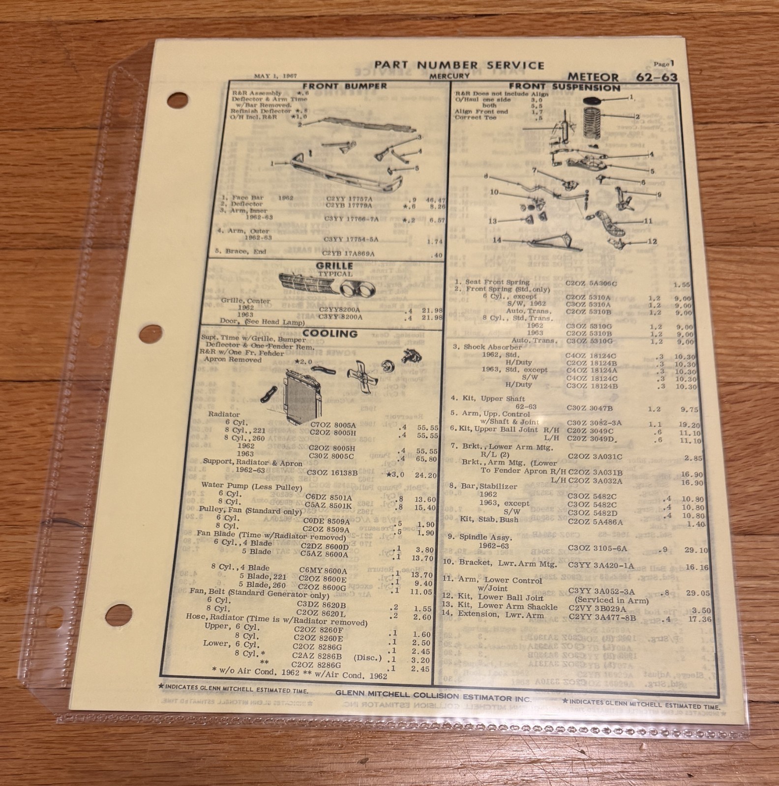 1962/1963 Mercury METEOR PART NUMBERS/Parts Book 62/63