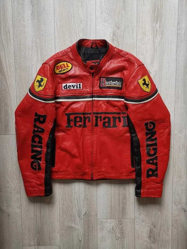 Ferrari Racing jacket motorbike motorcycle cowhide leather biker sports jacket