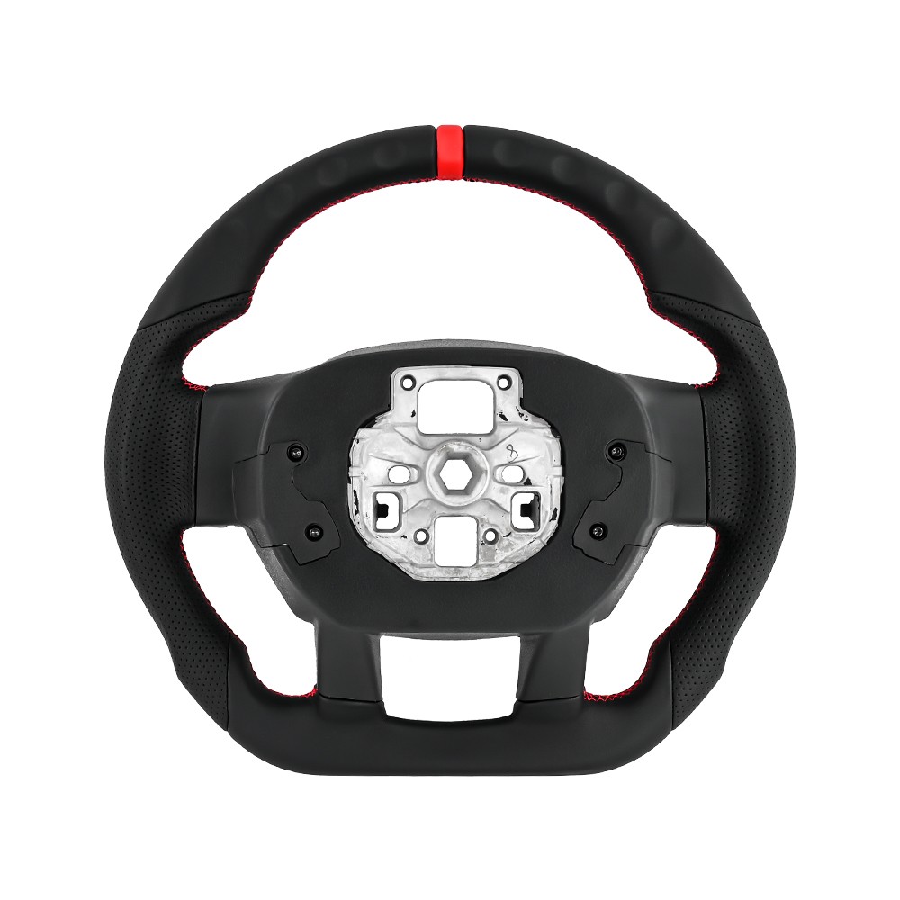 Perforated Leather Steering Wheel For 17-22 Ford F250 F350 D-Shape Red Stitching