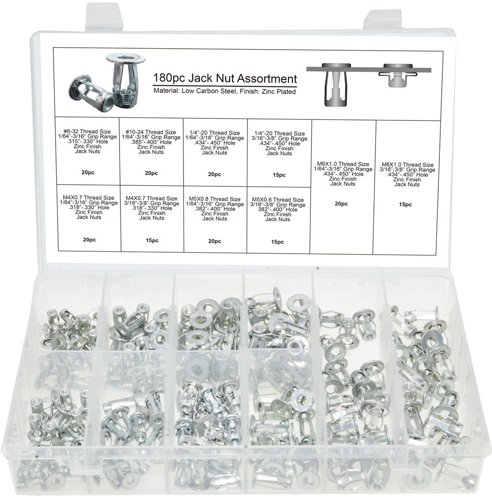 Swordfish 30550 - 180pc Metric and SAE Blind Jack Nut Rivet Nut Assortment