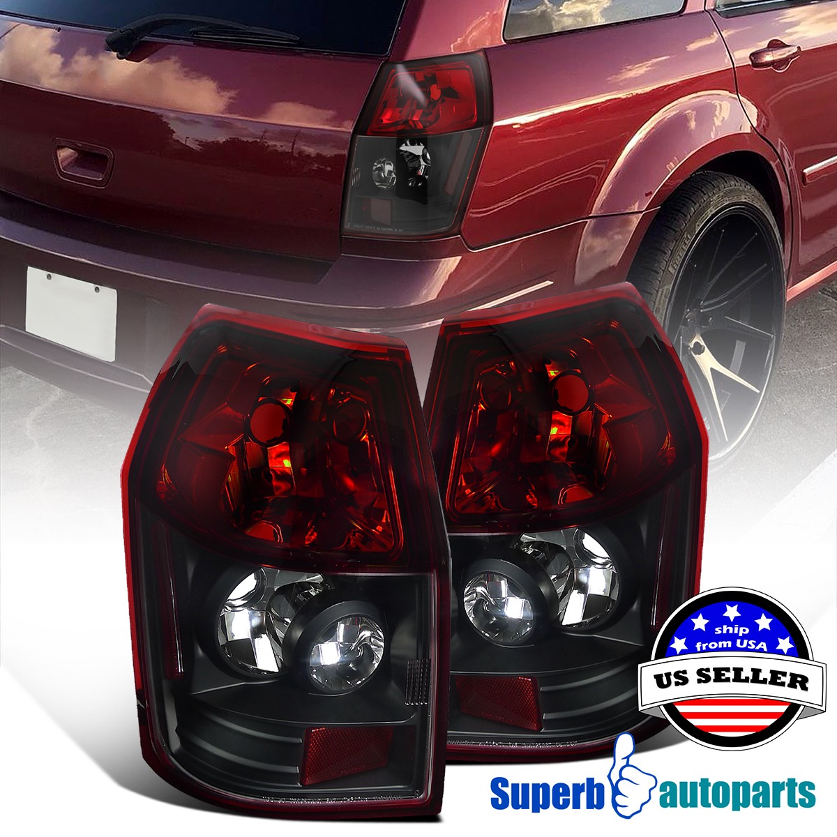 Fits 2005-2008 Dodge Magnum Replacement Tail Lights Brake Lamps Red/Black Fits 2005-2008 Dodge Magnum Replacement Tail Lights Brake Lamps Red/Black