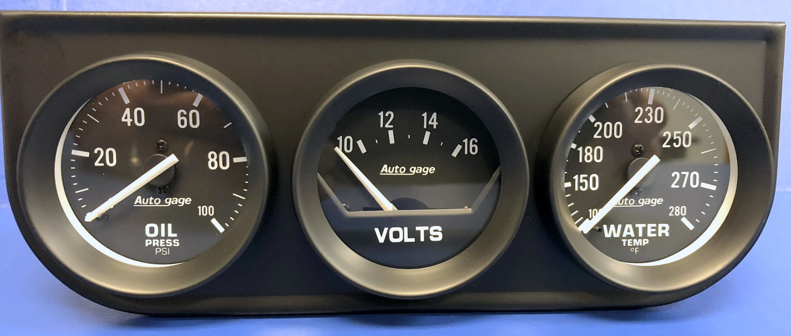Auto Meter Autogage 2397 Black Three Gauge Consol Oil Pressure Volt Water Temp