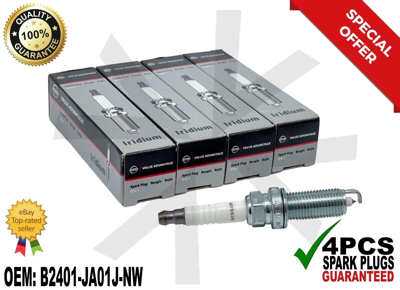 4PCS Spark Plug B2401-JA01J-NW 07-17 DILKAR6A11 22401-JA01B Fit for Altima