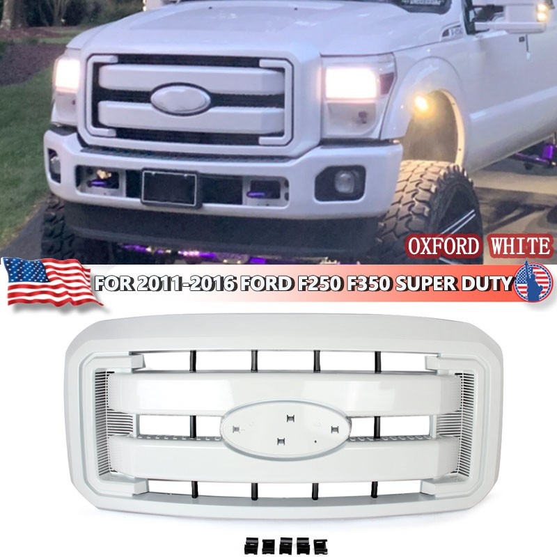 NEW Oxford White Front Grille For 2011-2016 F-250 F-350 F-450 F-550 Super Duty