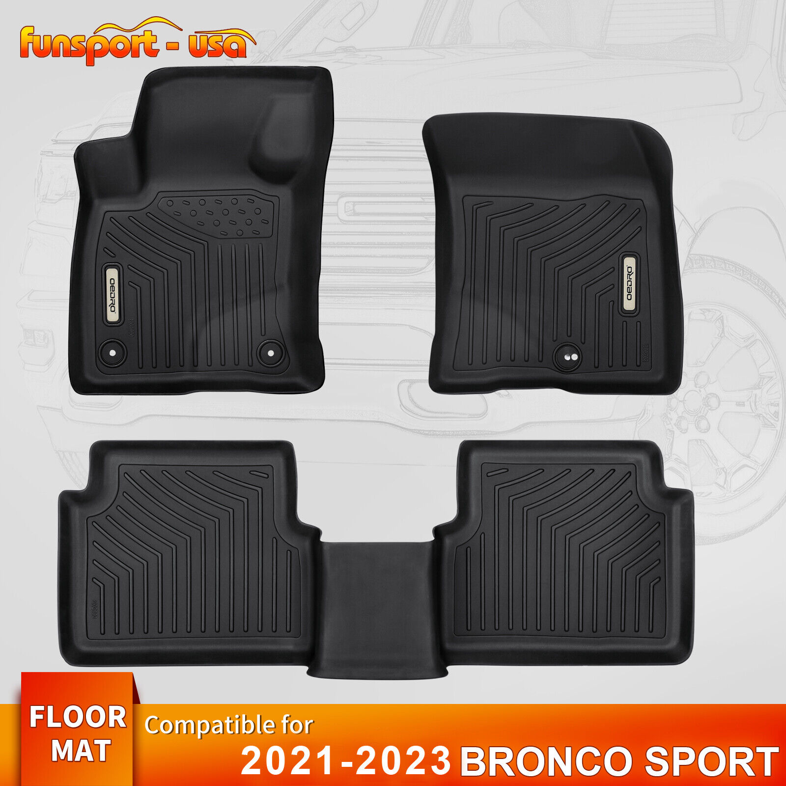 Floor Mats TPE Liners Set for 2021-2023 Ford Bronco Sport 3D Molded All Weather