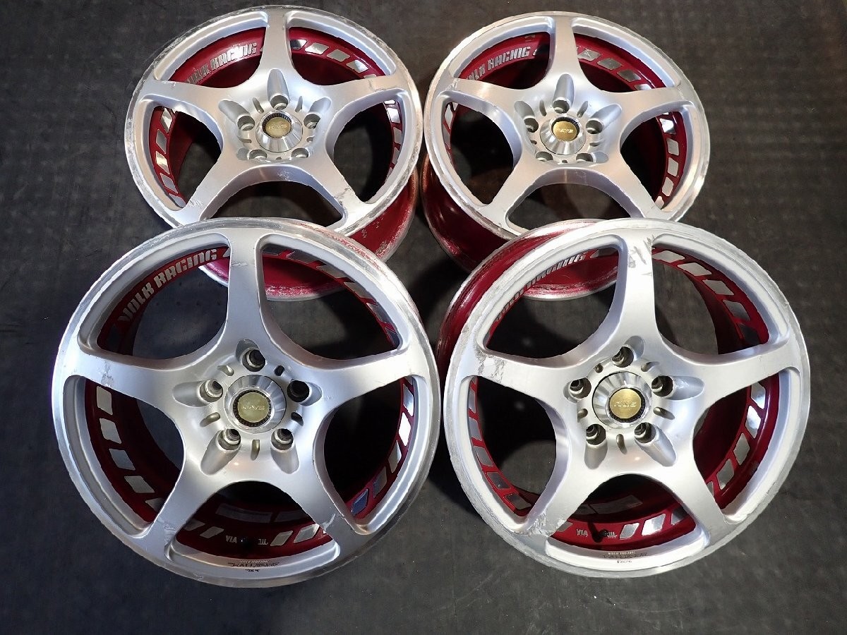 Ar68 17 Inch 4 Rays Volk Challenge Rare Color Red Used Aluminum Wheels 7J 114.3/