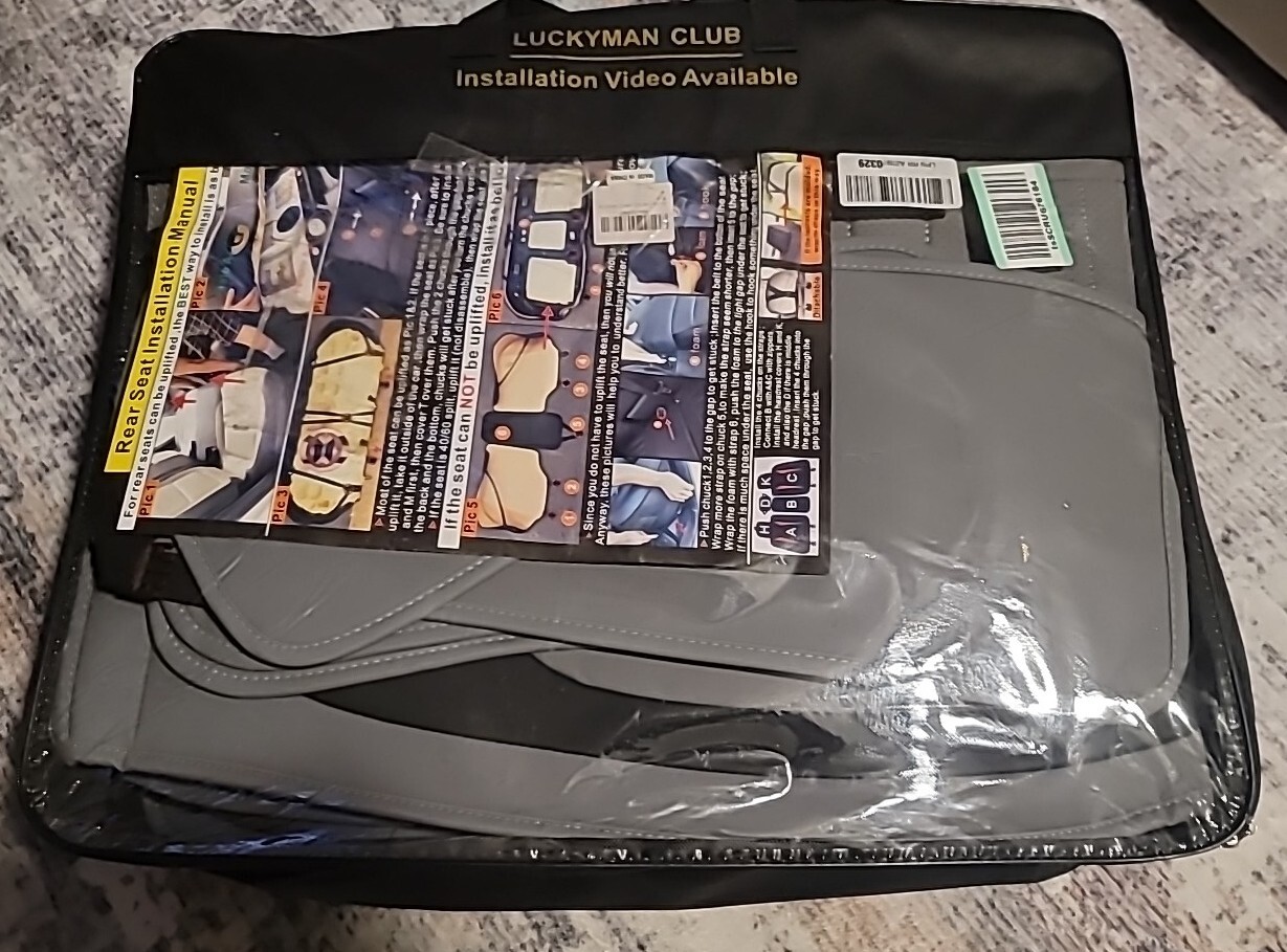 LUCKYMAN CLUB 5 Car Seat Covers Full Set with Waterproof  Blk Gray Most Sedan