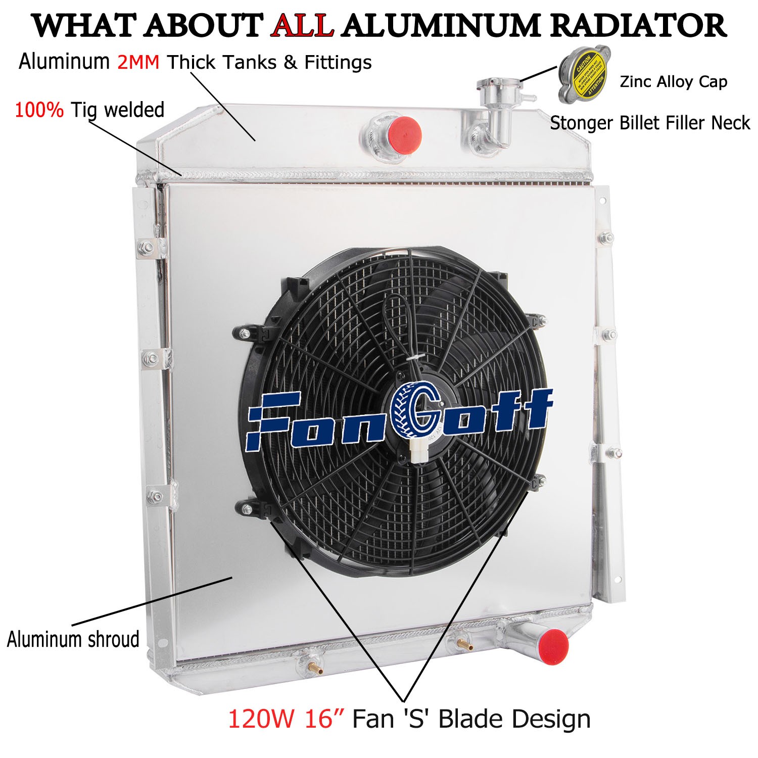 FOR 1955-59 GMC Truck 4.4L/5.2L/5.3L/5.7/6.1L Aluminum 4 Row Radiator+Shroud Fan
