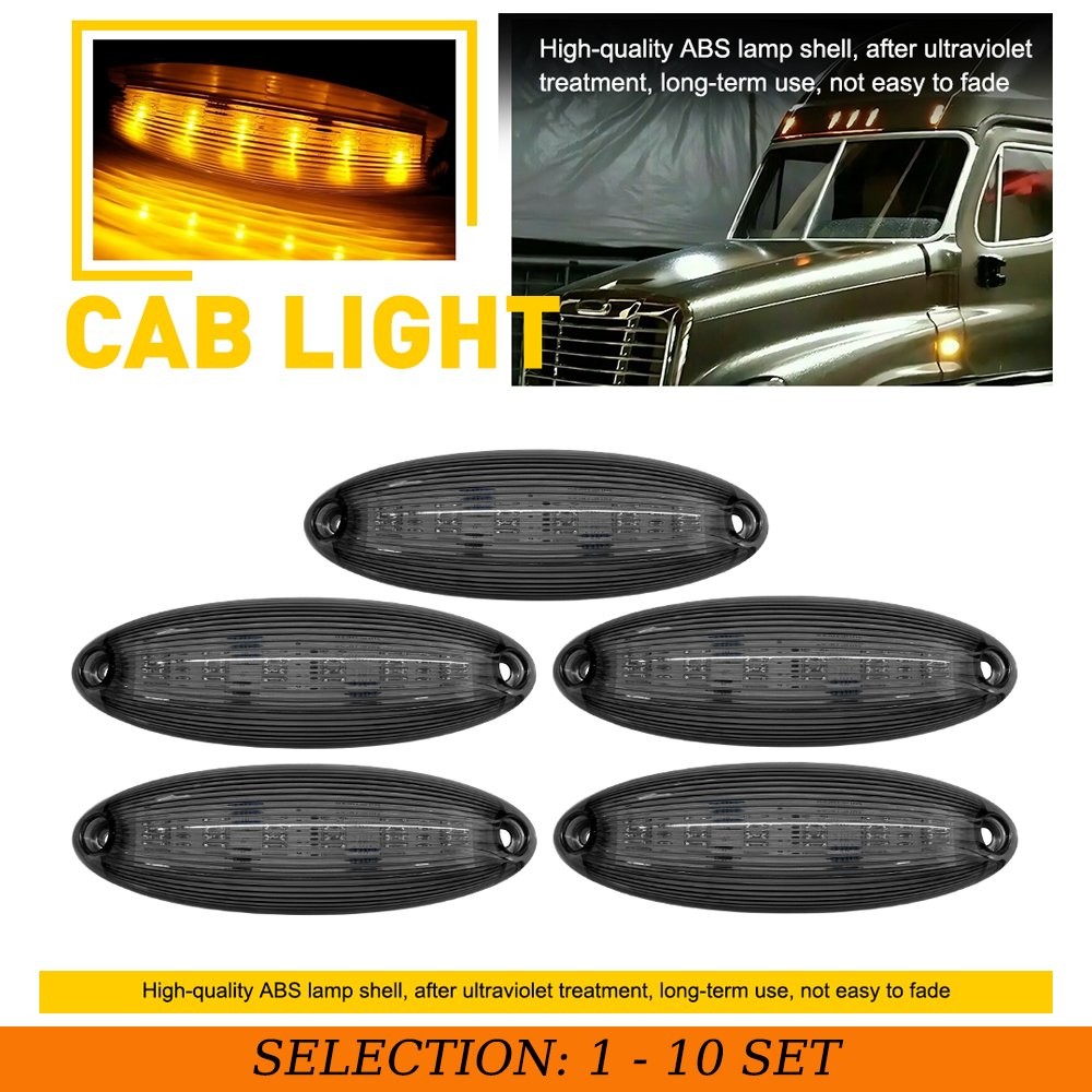 5-50x LED Cab Roof Marker Light Amber Smoke IP67 Fit Freightliner Cascadia 2018+