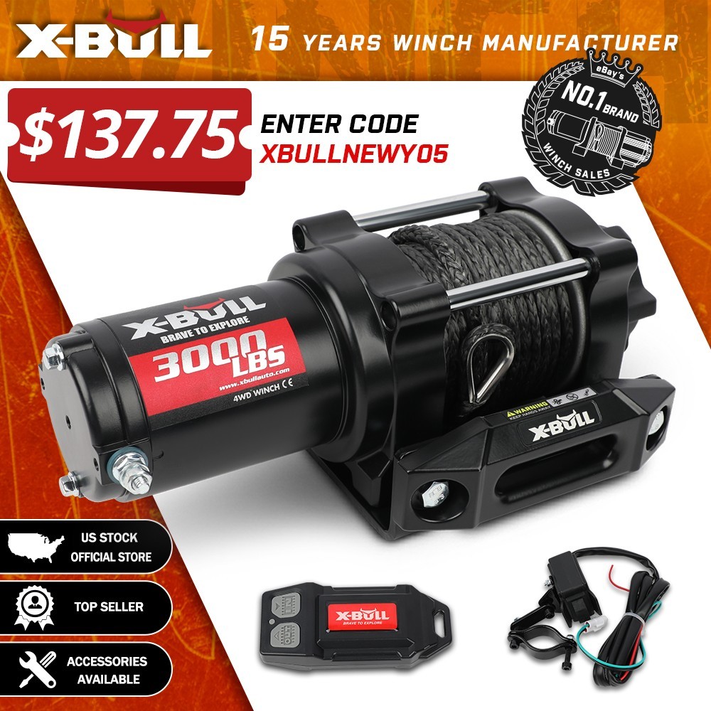 X-BULL ATV Winch Kit 12V Electric Winch 3000LB 4500LB 6000LB Wireless Remote 4WD
