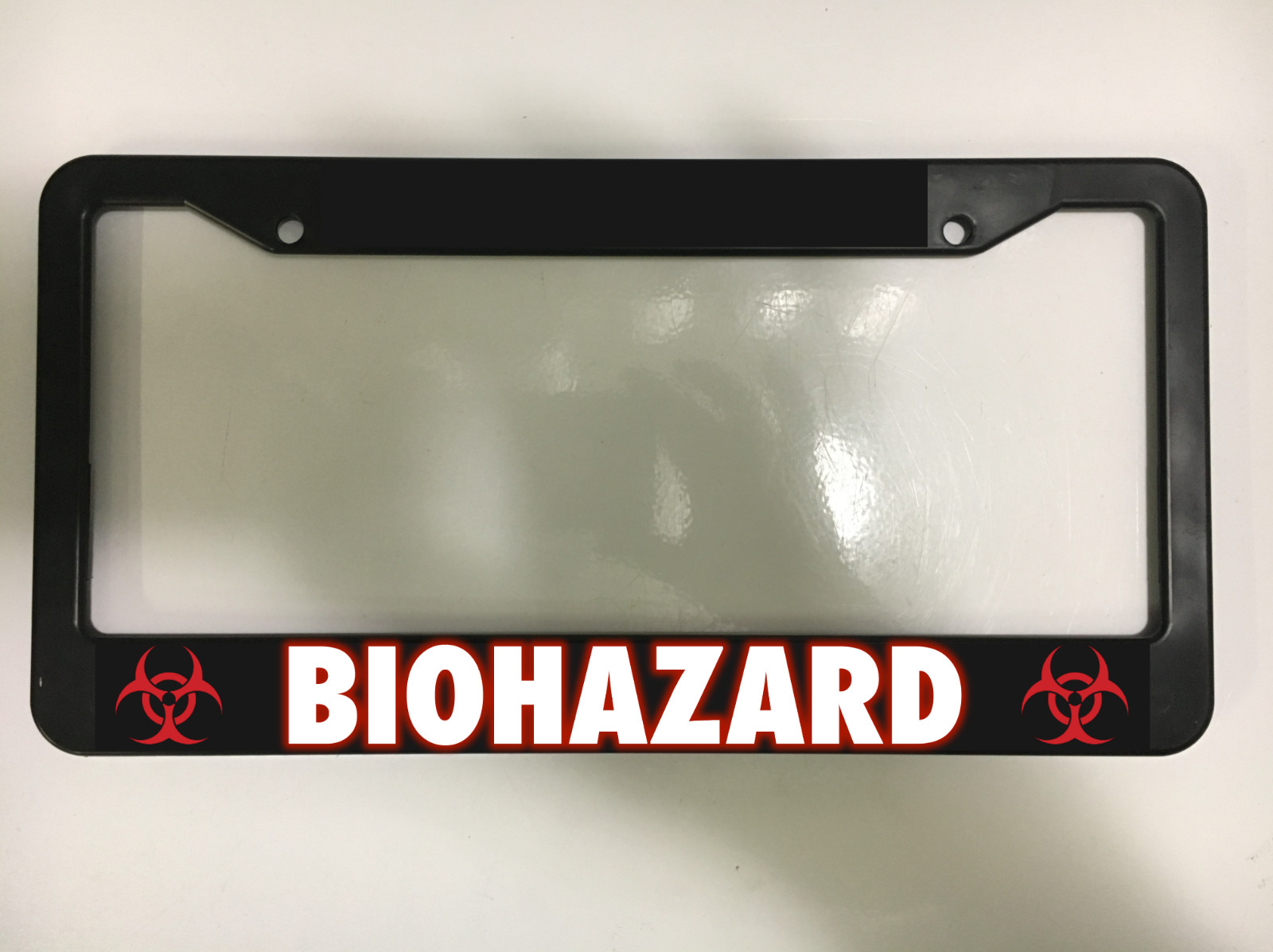 BIOHAZARD Biological Toxic Hazardous Materials Sign Black License Plate Frame