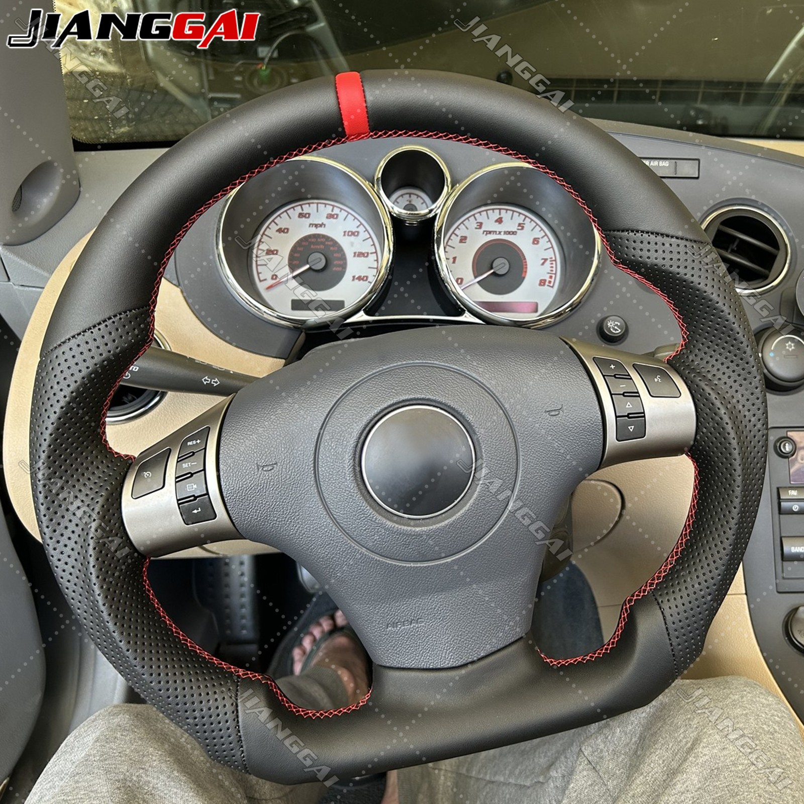 Full Leather Sport Steering Wheel For Pontiac Solstice 2006-2009 Red Line