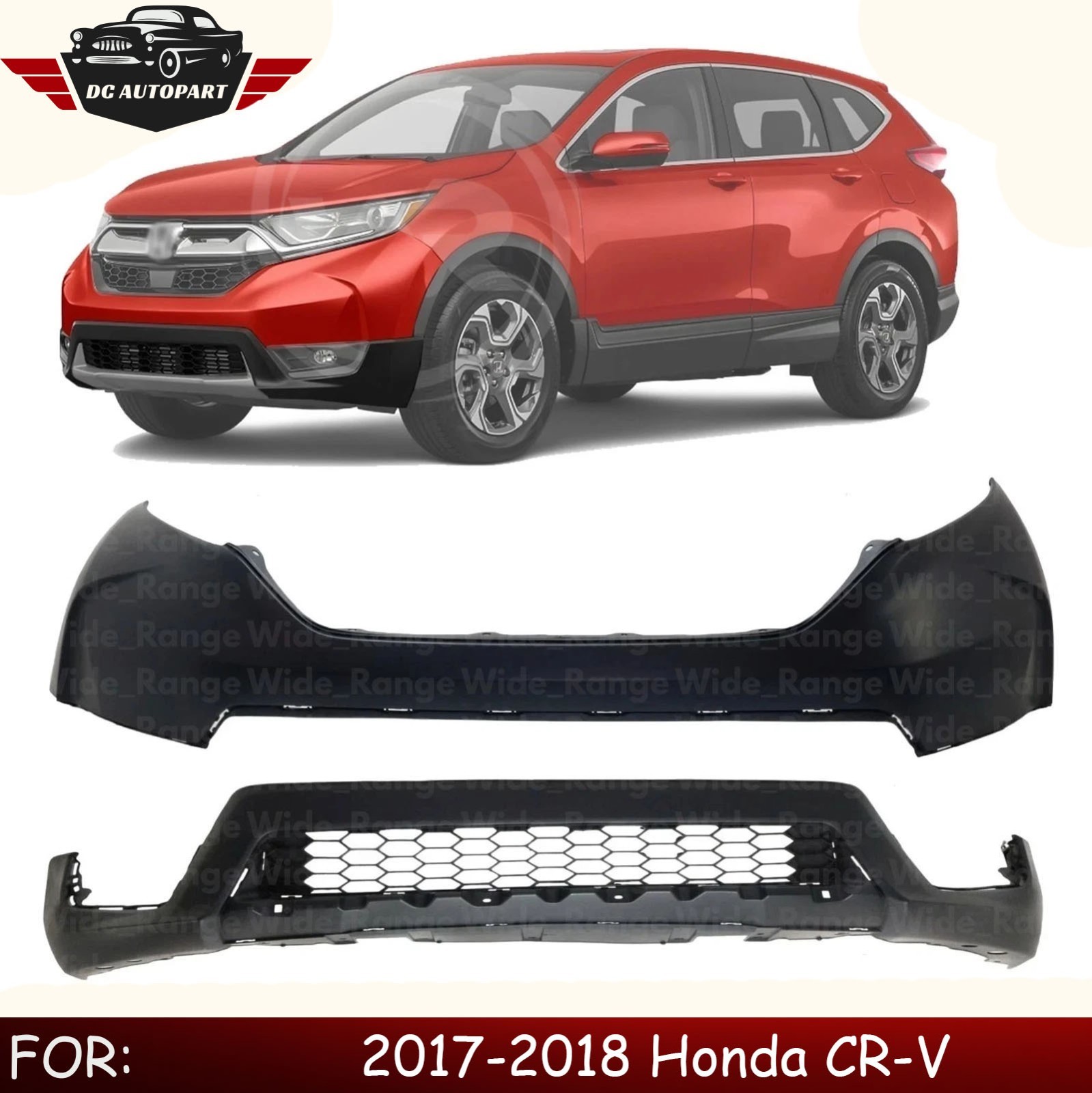 Front Bumper Cover Paintable & Lower Bumper Cover Kit for 2017-2018 Honda CR-V