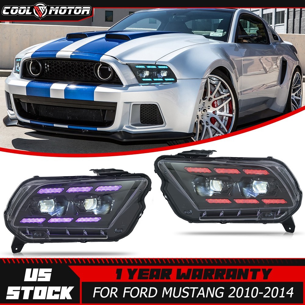 2x RGB LED Headlights For 2010-2014 Ford Mustang Front Lamps Startup Animation