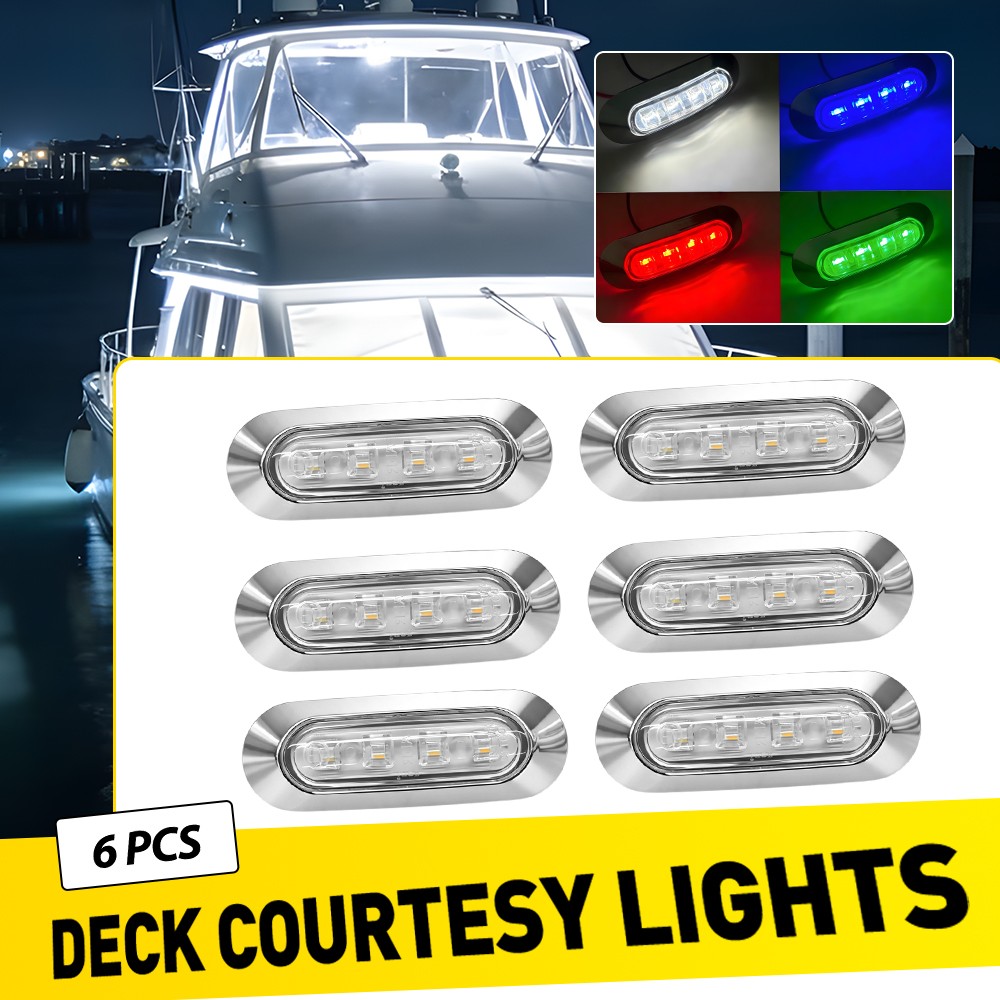 6PCS Oval Boat LED Deck Courtesy Lights 4-Color Stern Cockpit Transom Step Lamp