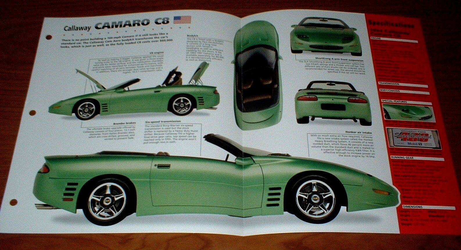 1994 CALLAWAY CAMARO C8 CONVERTIBLE SPEC SHEET BROCHURE PHOTO 94 95 96 97