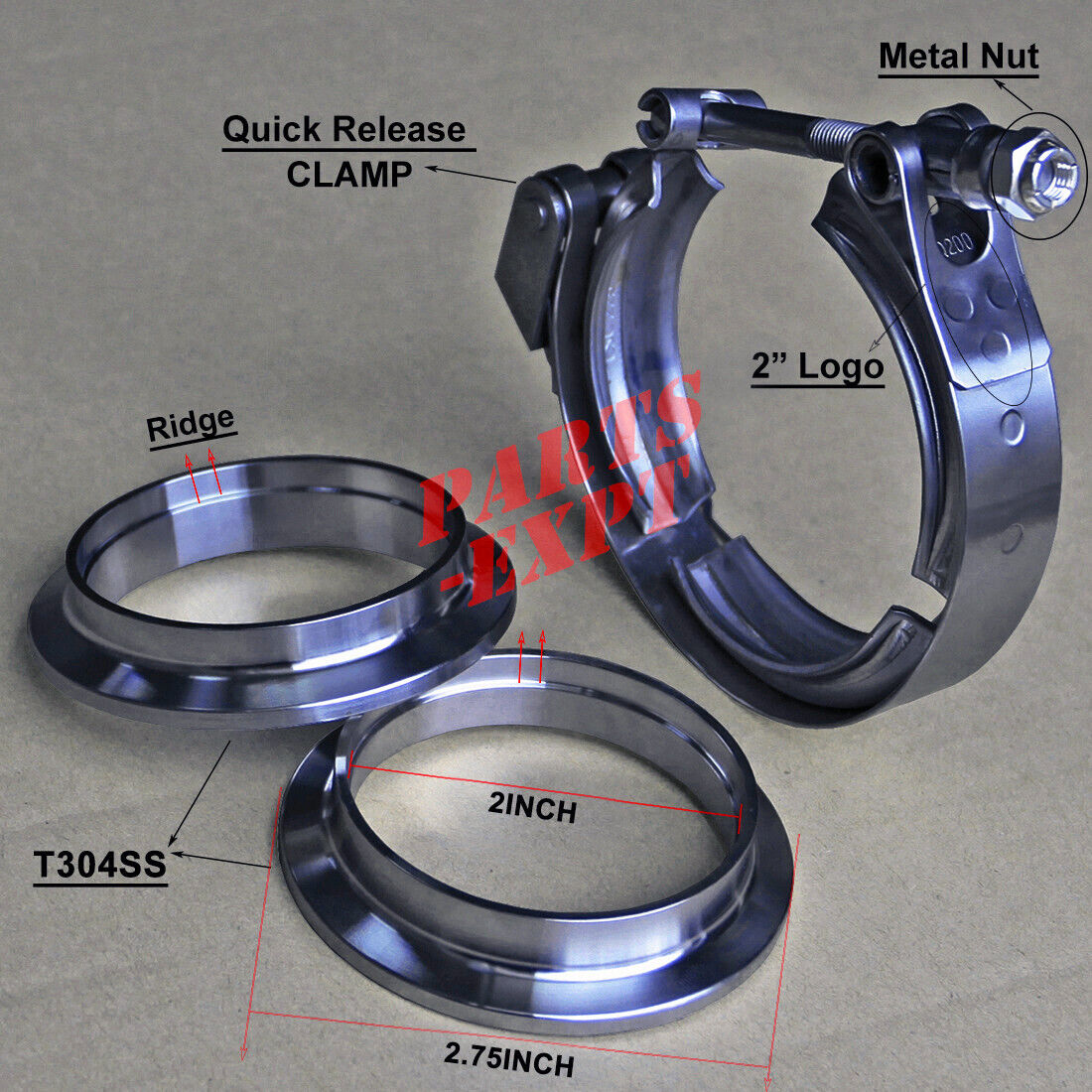 2inch Exhaust Downpipe V-Band Clamp & Male-Female Flange Stainless QUICK RELEASE
