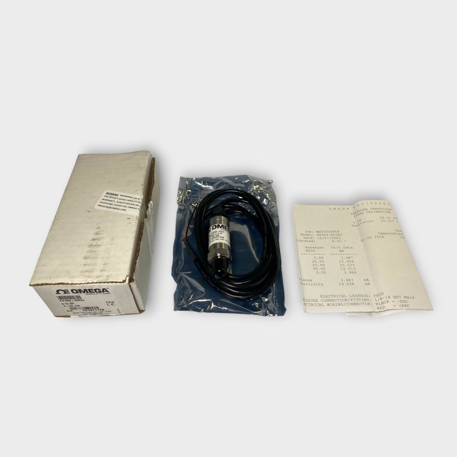Omega PX309-050AI Pressure Transducer, 0-50 PSIA, 4-20mA Output - New Open Box