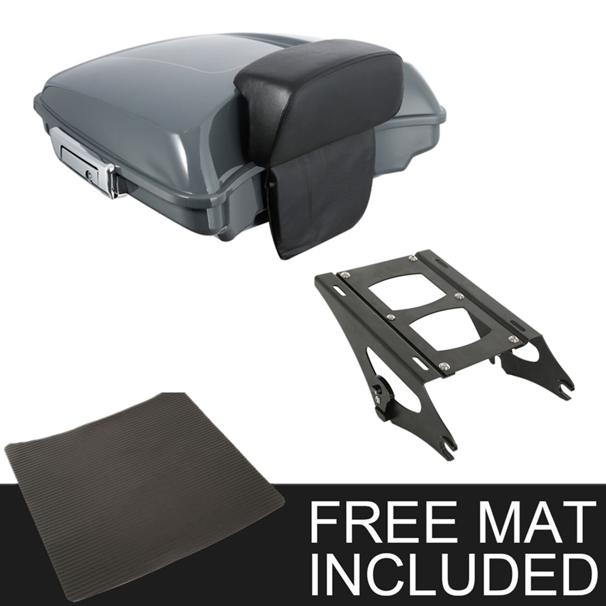 Gunship Gray Razor Trunk Backrest &Mount Rack Fit For Harley 14-25