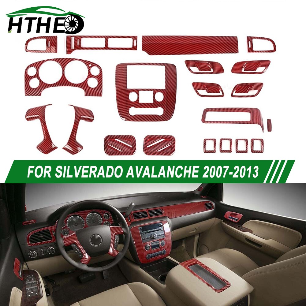 20pcs Full Interior Console Dash Trim Kit For Avalanche Tahoe 2007-13 Red Carbon