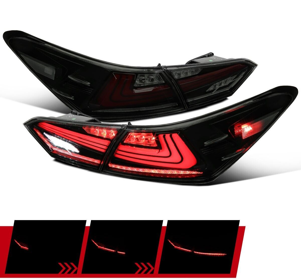 For 2018-2023 Toyota Camry LED Tail Lights Dynamic Sequential Signal Lamps Smoke