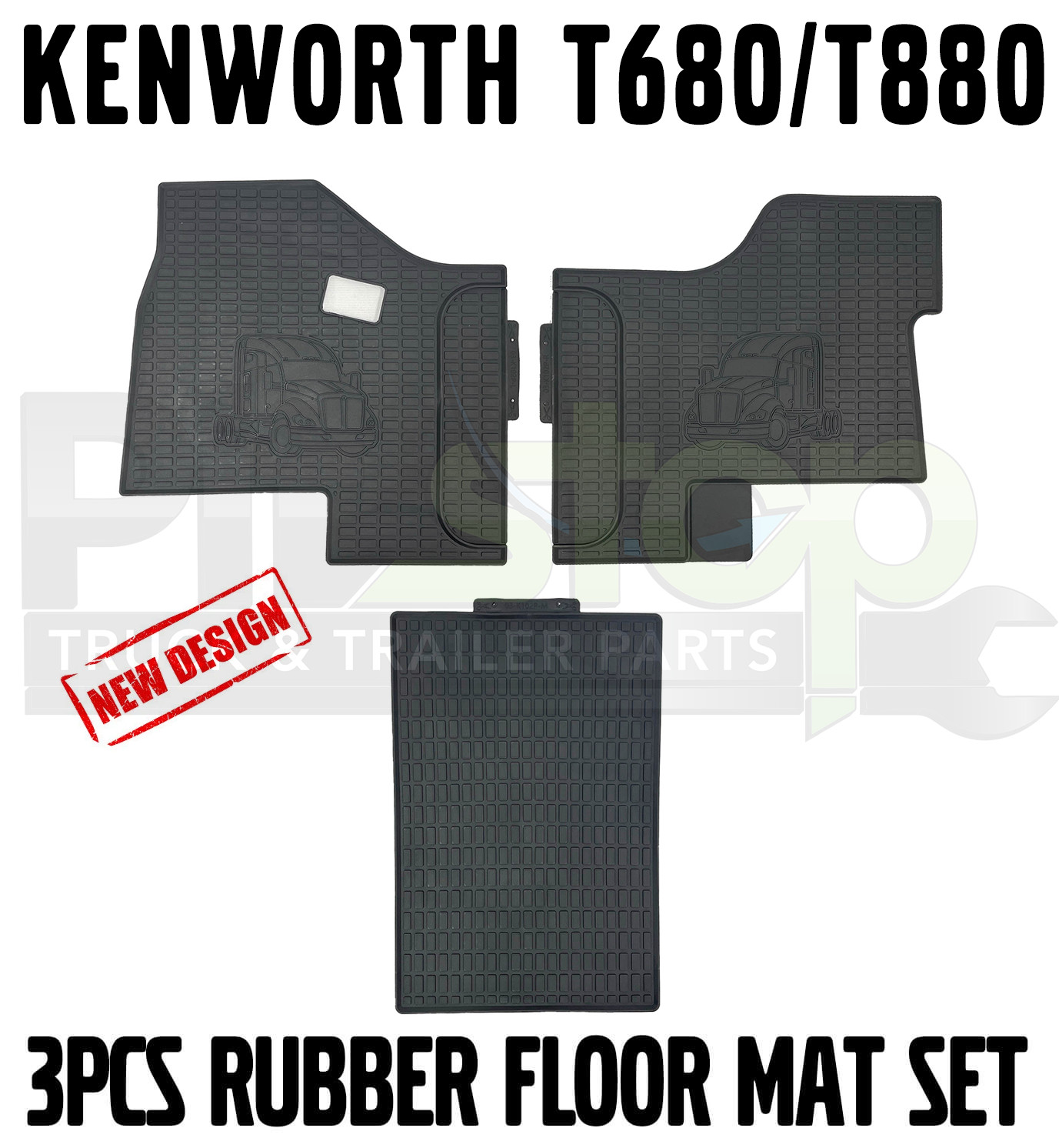 Custom Heavy-Duty Rubber Floor Mats Fits Kenworth T680 & T880 Auto & Manual