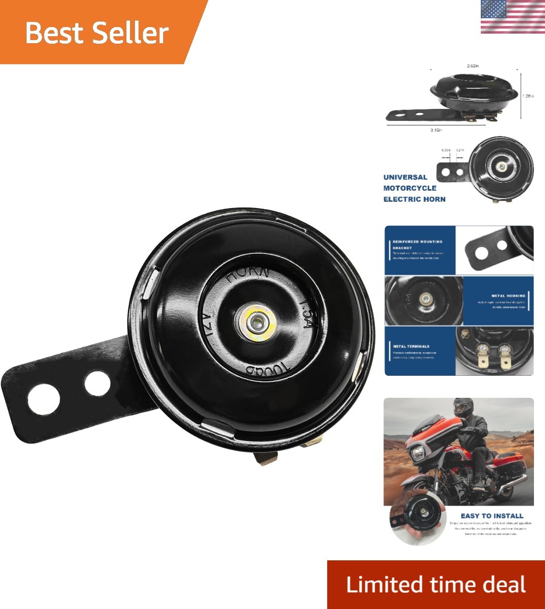 Motorcycle Electric Horn, 12V 1.5A 105DB Waterproof Vehicle Horns Round Super... Motorcycle Electric Horn, 12V 1.5A 105DB Waterproof Vehicle Horns Round Super...