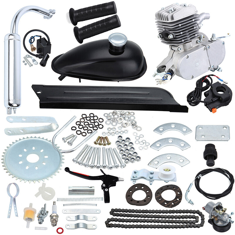 Bike Motor 2-Stroke 80cc Petrol Gas Motorized Bicycle Engine Kit Sliver