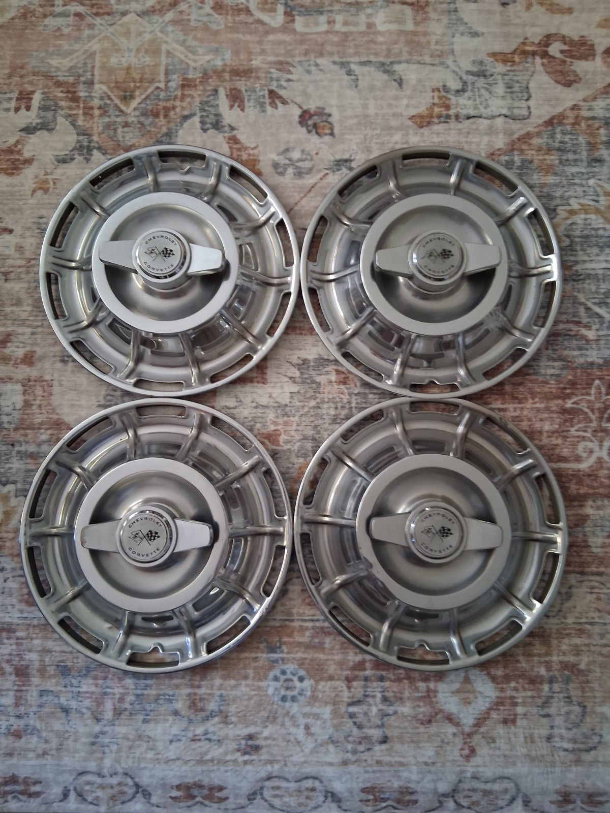 1956-1962 Chevy Corvette C1 Wheel Covers Hubcaps Spinner Set Vintage OEM Rare 