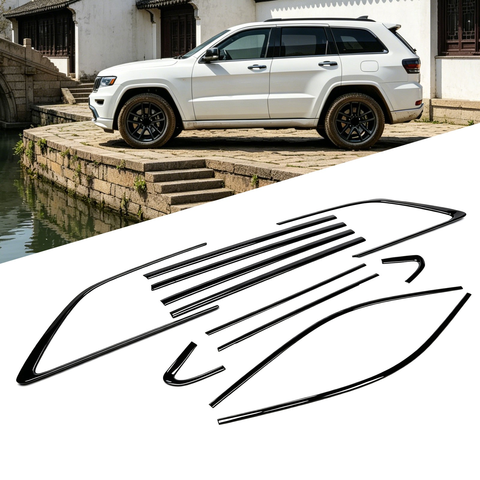 12PCS Black Car Window Strip Moulding Trim For Jeep Grand Cherokee 2011-2021 12PCS Black Car Window Strip Moulding Trim For Jeep Grand Cherokee 2011-2021