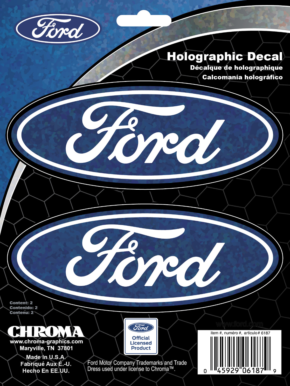 Ford Logo Oval Decals - White and Holographic Blue - 2 Decals - 5.5\