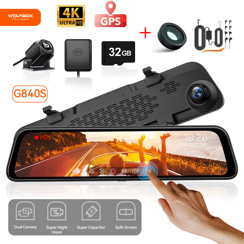 WOLFBOX 4K Car Dash Cam - 4K Ultra HD 2160P - Free 32GB Card & GPS, Parking Mode