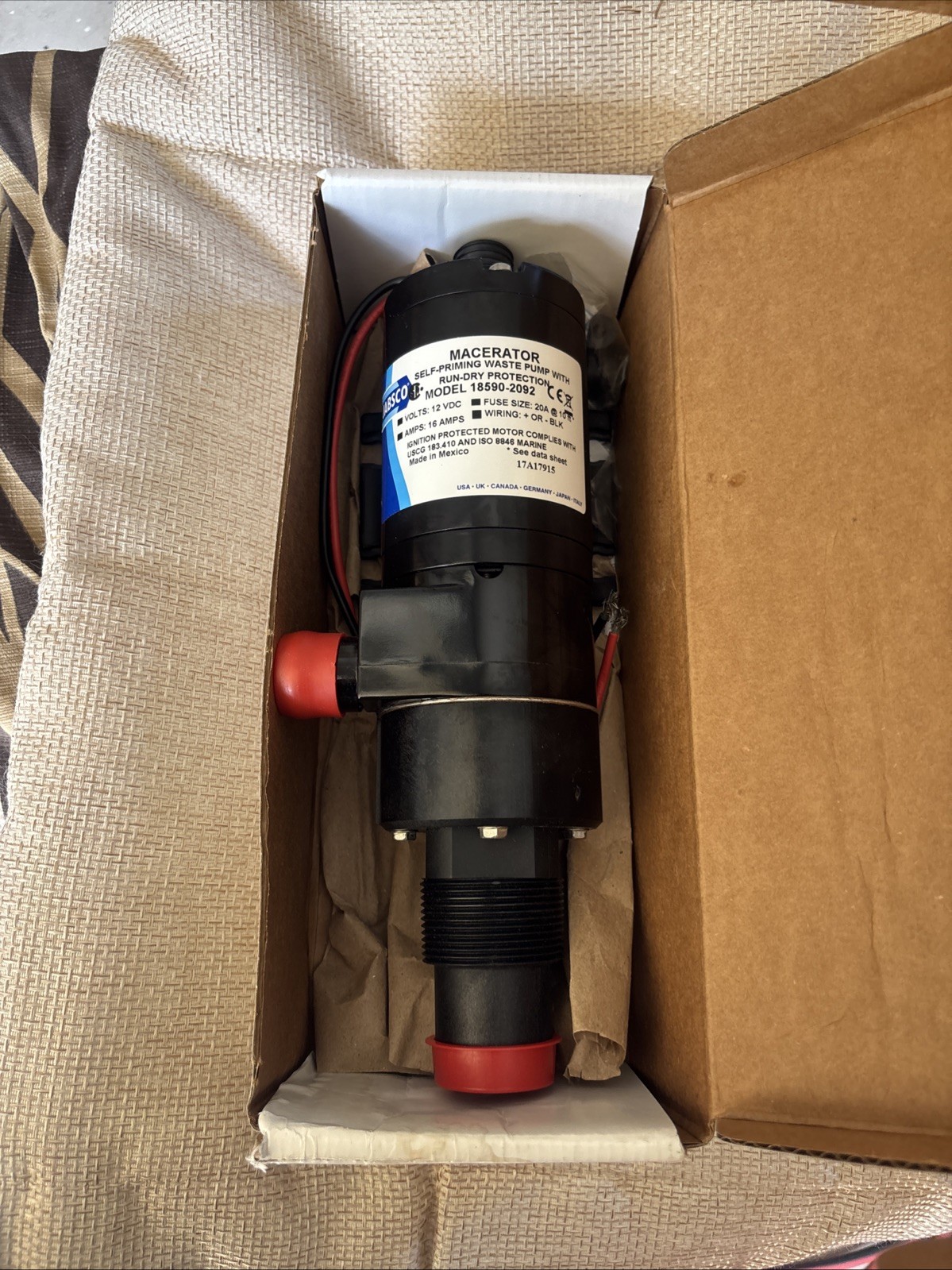 Macerator Pump 18590-2092 for Jabsco 12V 12GPM Self-Priming Waste Pump