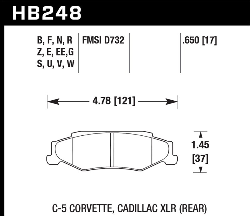 Hawk 2008-2009 Cadillac XLR Platinum HPS 5.0 Rear Brake Pads HB248B.650