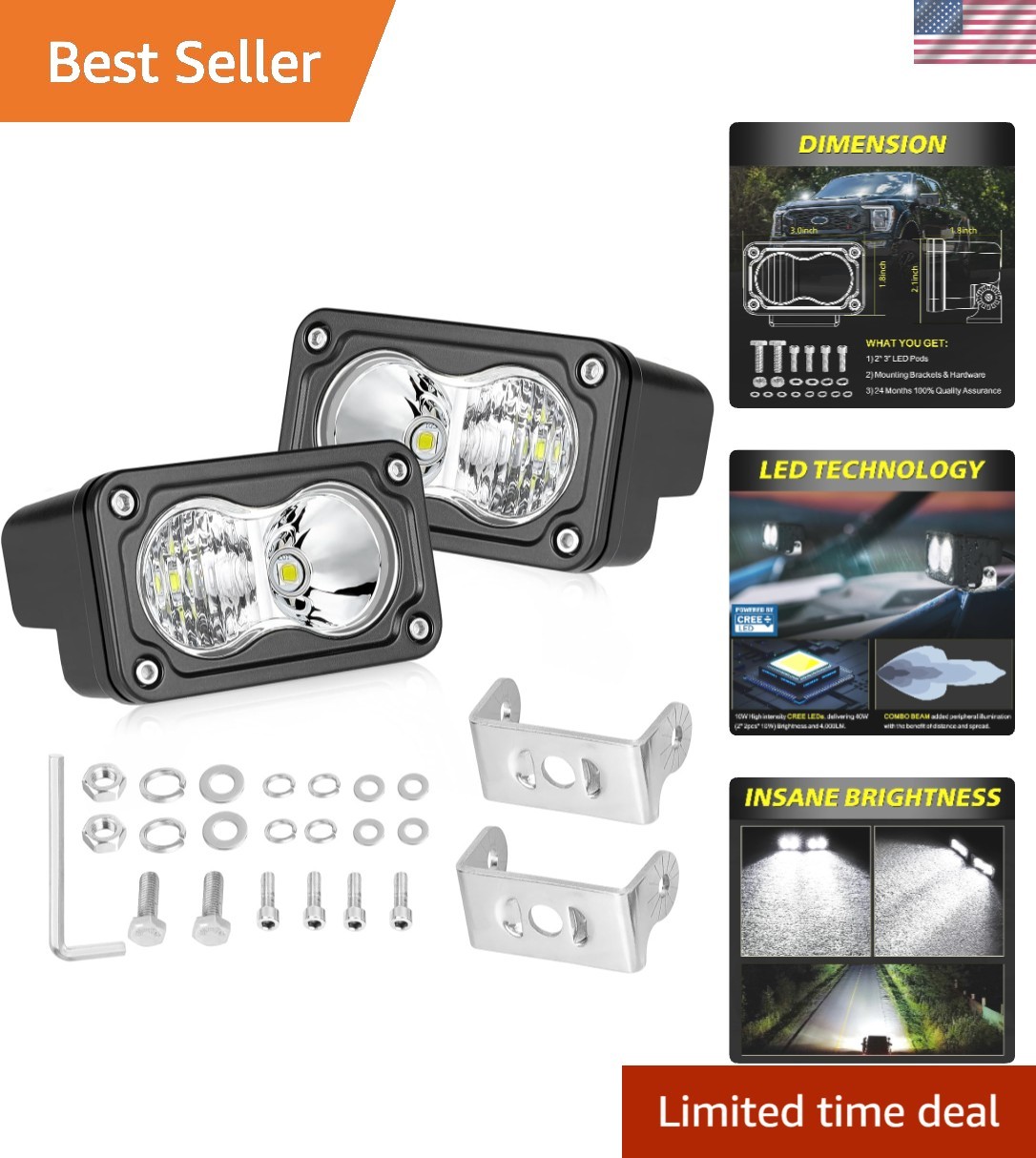 LED Pods 3 Inch 40W CREE LED Off Road Driving Lights Ditch Lights