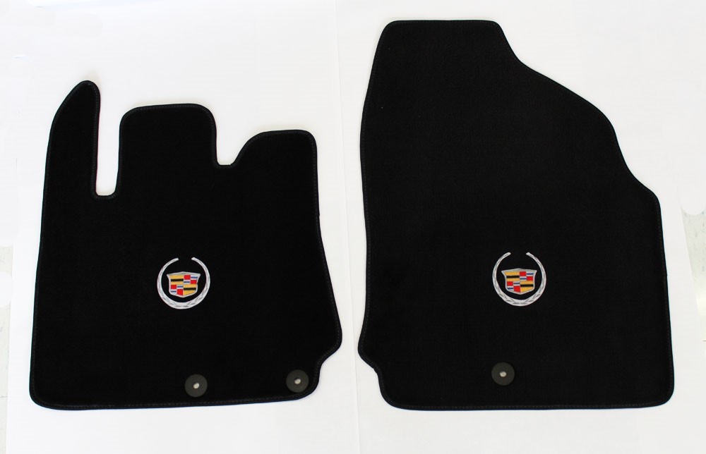 NEW BLACK Floor Mats 2010-2016 Cadillac SRX Official Crest Logo in Silver Pair