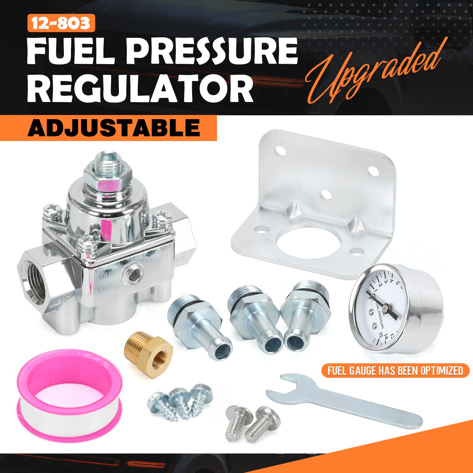 12-803 Inline Fuel Pressure Regulator w/ Gauge For Holley Edelbrock Carb