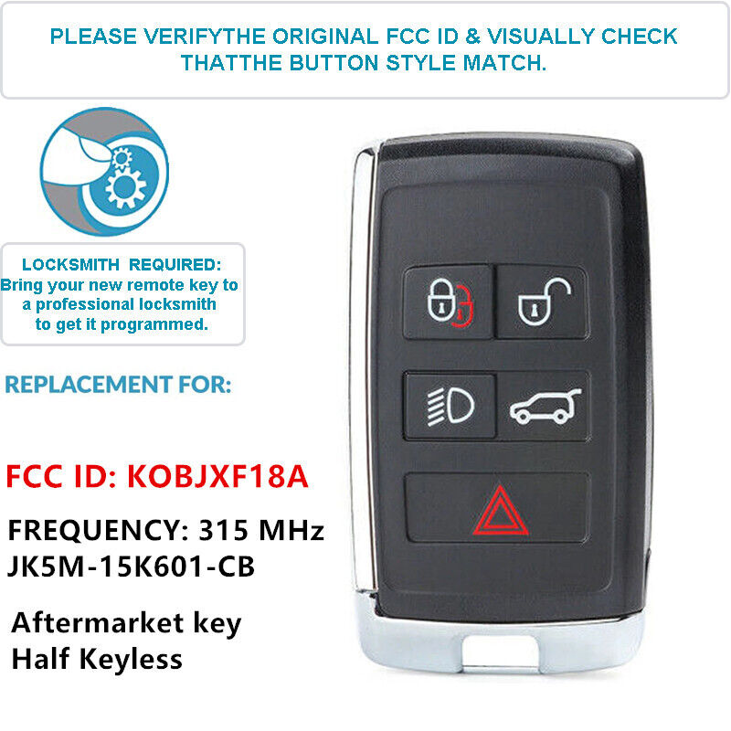 Replacement for Land Rover 2018-2022 315MHz Half Keyless Smart Key FOB KOBJXF18A