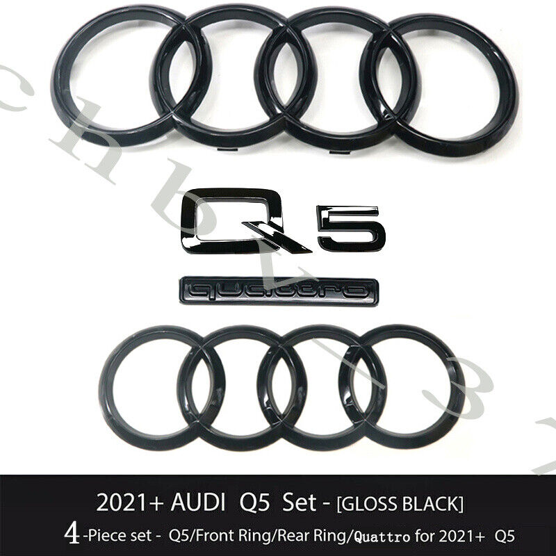 2021+ Audi Q5 Emblem Gloss Black Front Rear Rings Quattro Combo Kit OE 4PCS
