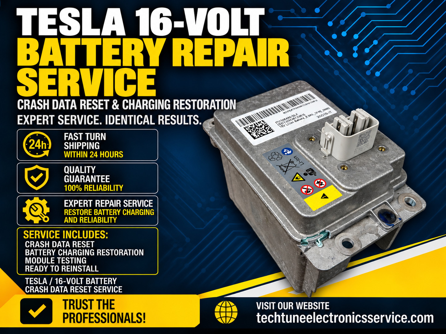 Tesla 16V Battery Repair & Restoration Service
