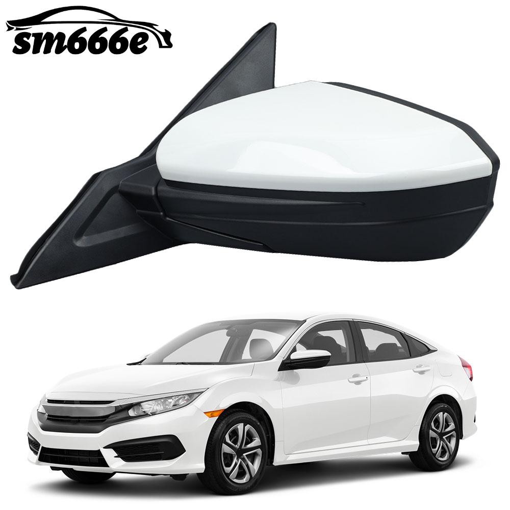 Left Driver Side Mirror Pearl White 3Pin Power Glass For Honda Civic 2016-2021