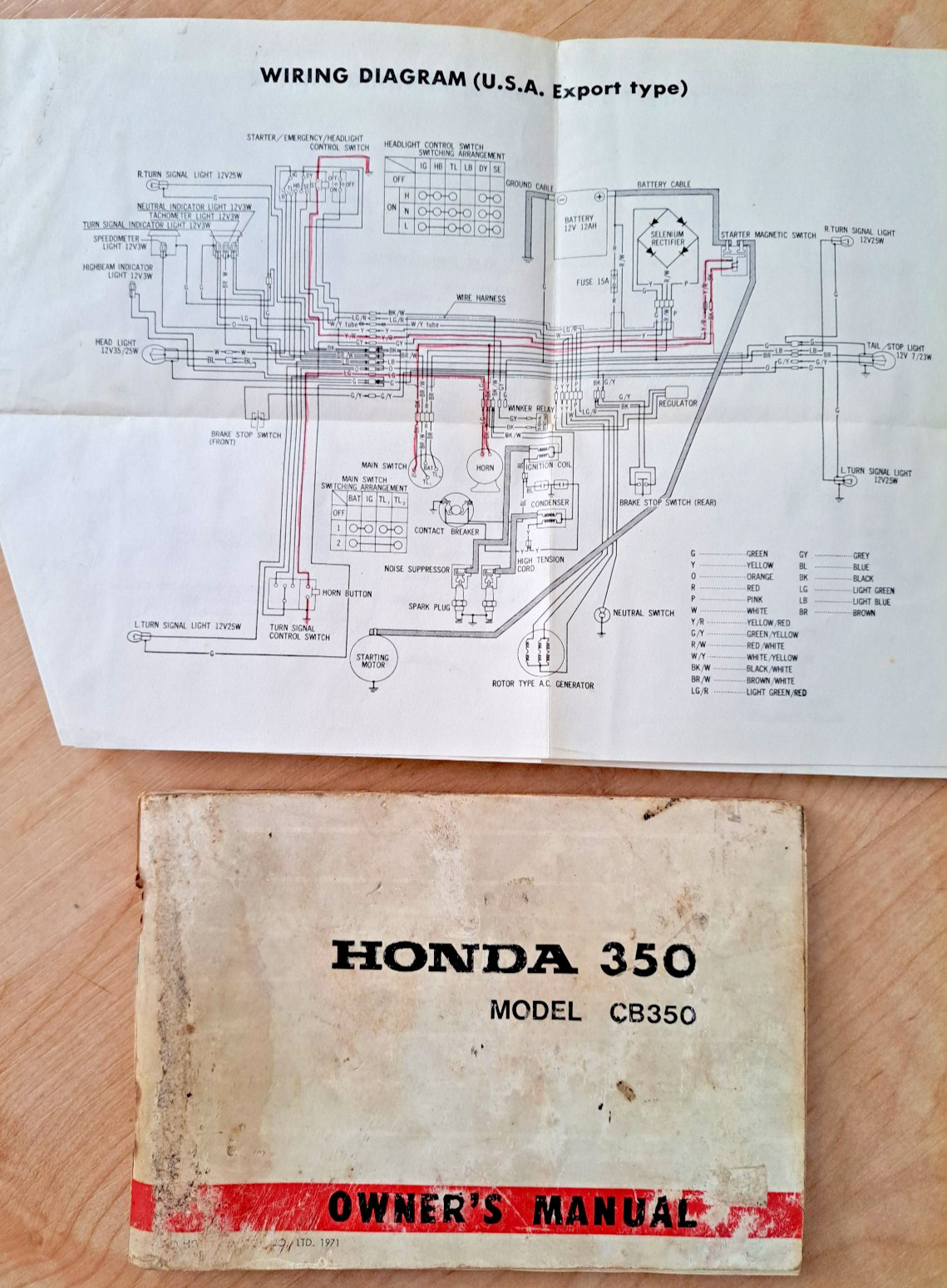 1971 OEM HONDA CB350 CB 350 K3 OWNERS MANUAL & wiring diagram