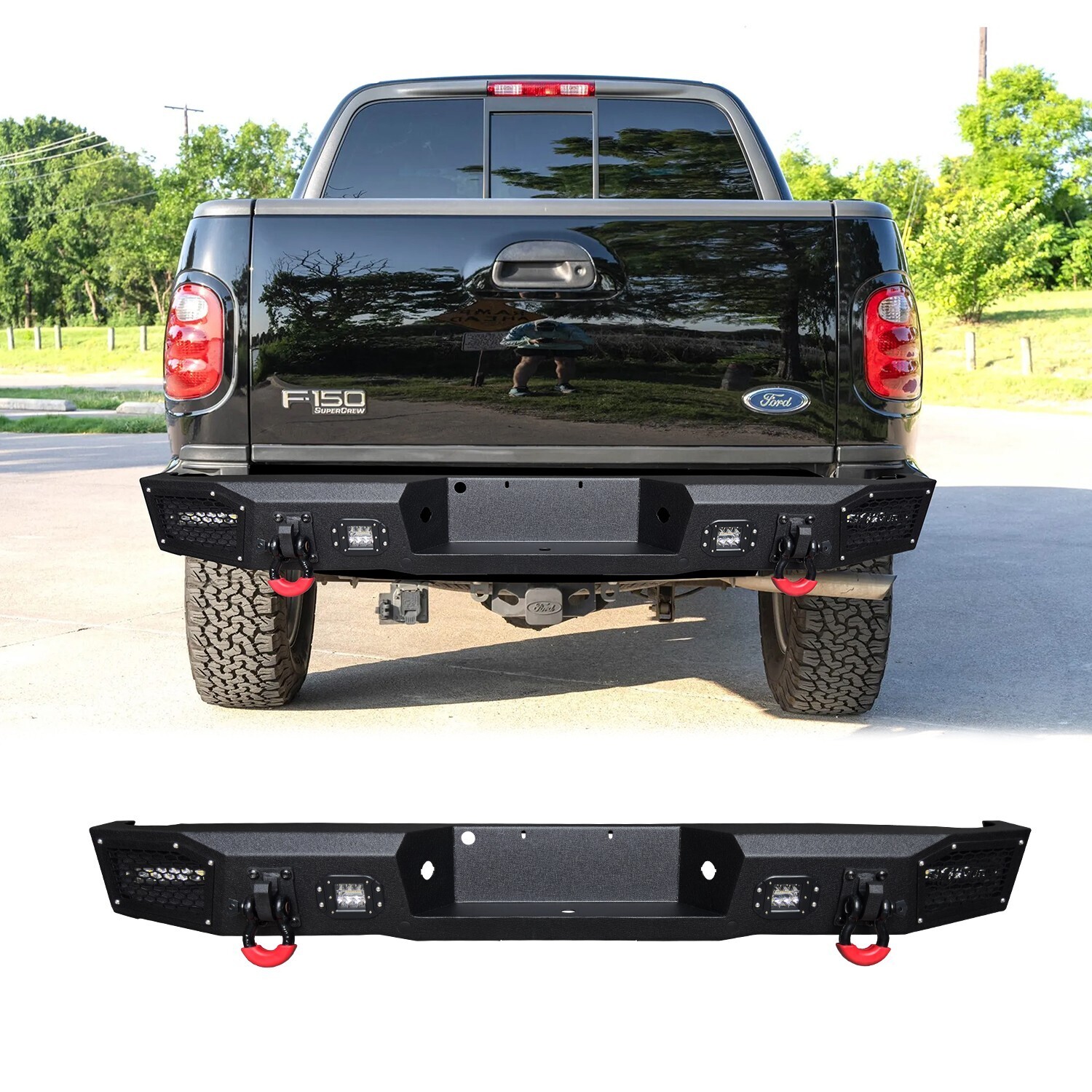 Vijay For 1997-2003 Ford F150 Extended Cab NEW Steel Rear Bumper With LED Light
