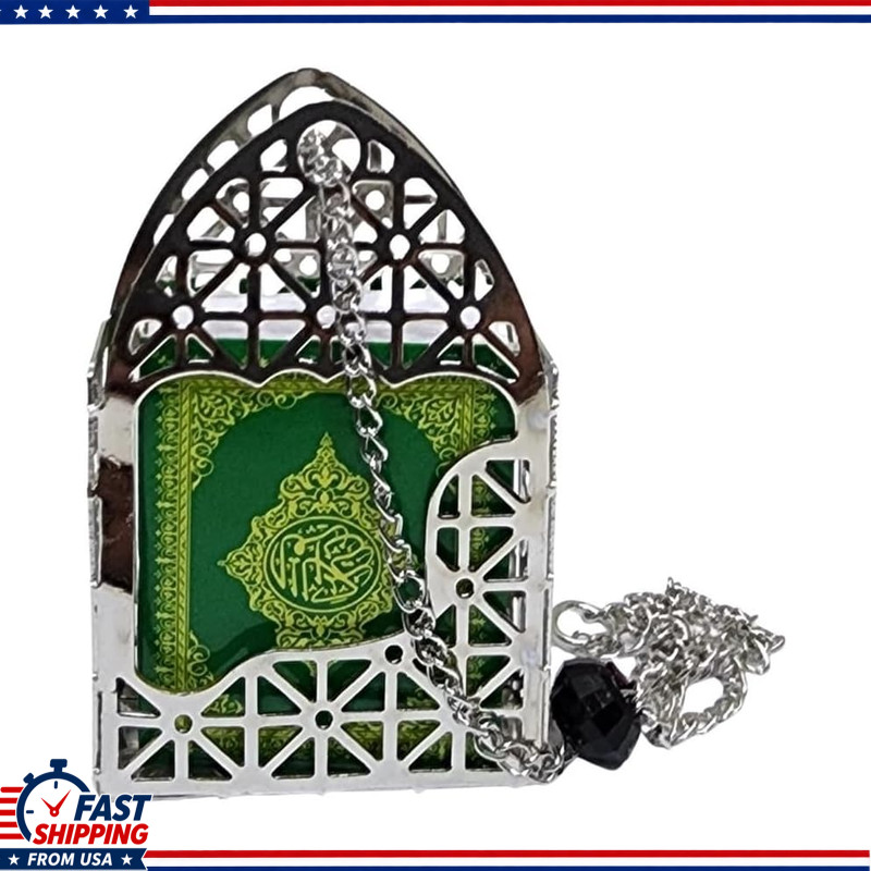 Mini Al-Quran in Metal Cage Pendant, Islamic Car Mirror Hanging Ornament