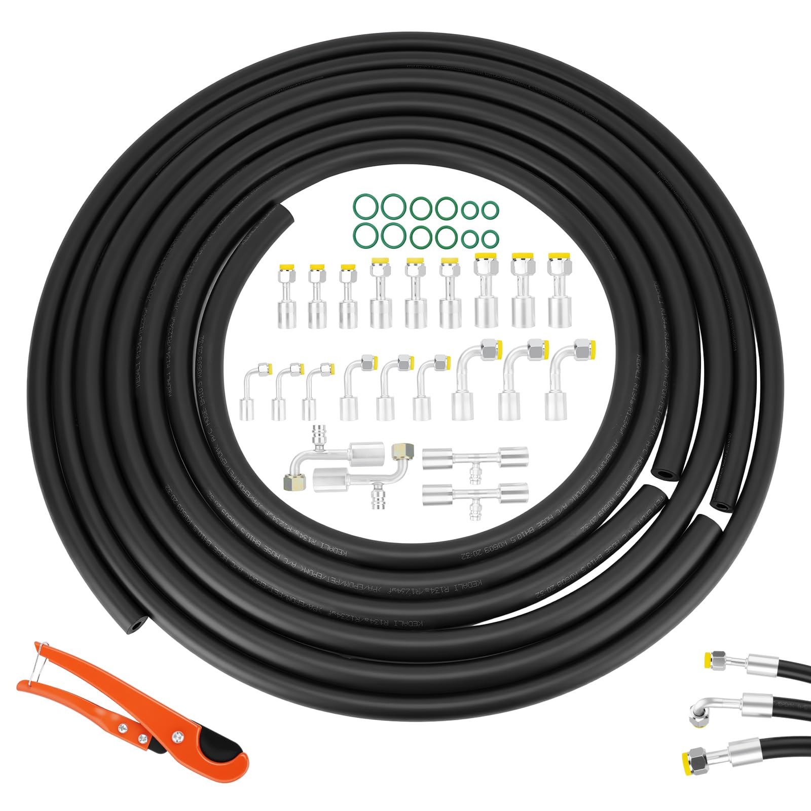 27PCS 9.5ft Complete Air Conditioning Hoses & Fitting Kit W/Pipe Cutter & O-Ring