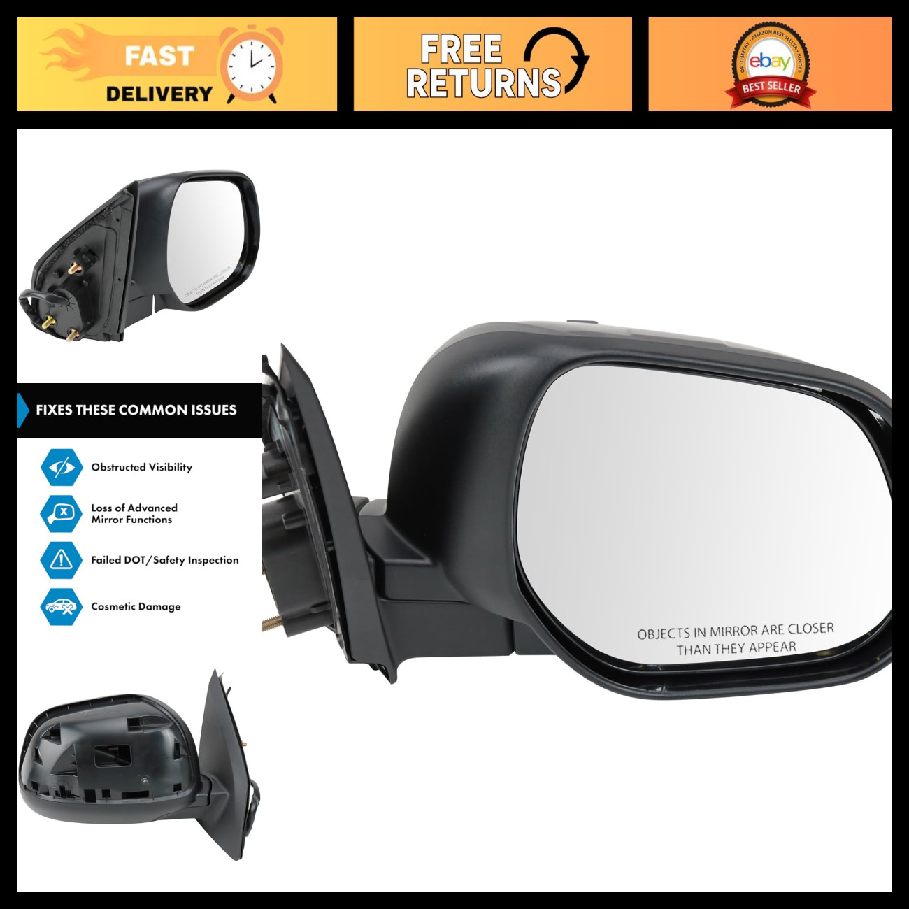 Power Heated Passenger Side Mirror Assembly - Textured Finish, Easy Install
