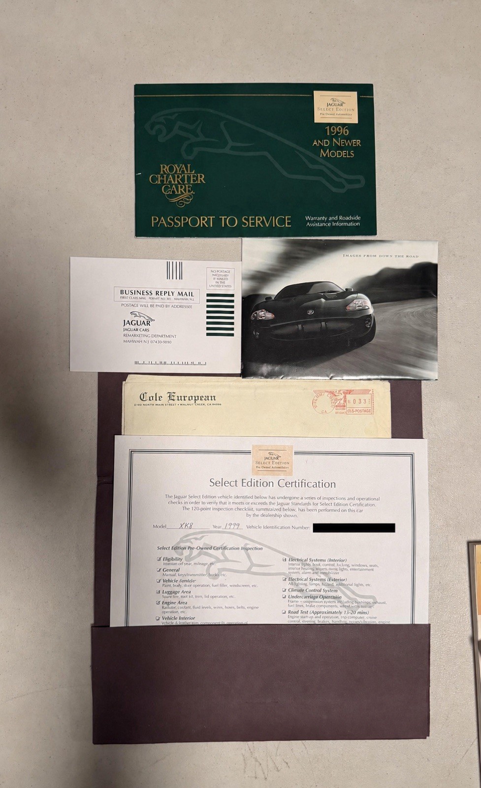1999 Jaguar XKR Select Edition Delivery Portfolio Certification Literature 1999 Jaguar XKR Select Edition Delivery Portfolio Certification Literature