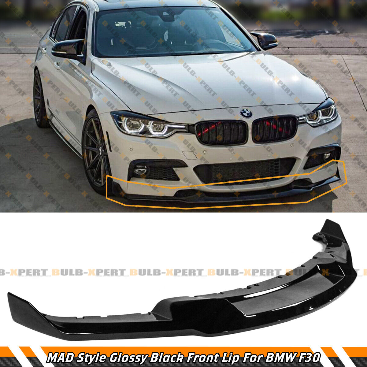 For 2012-18 BMW F30 F31 M Sport Glossy Black MAD Style Front Bumper Lip Splitter
