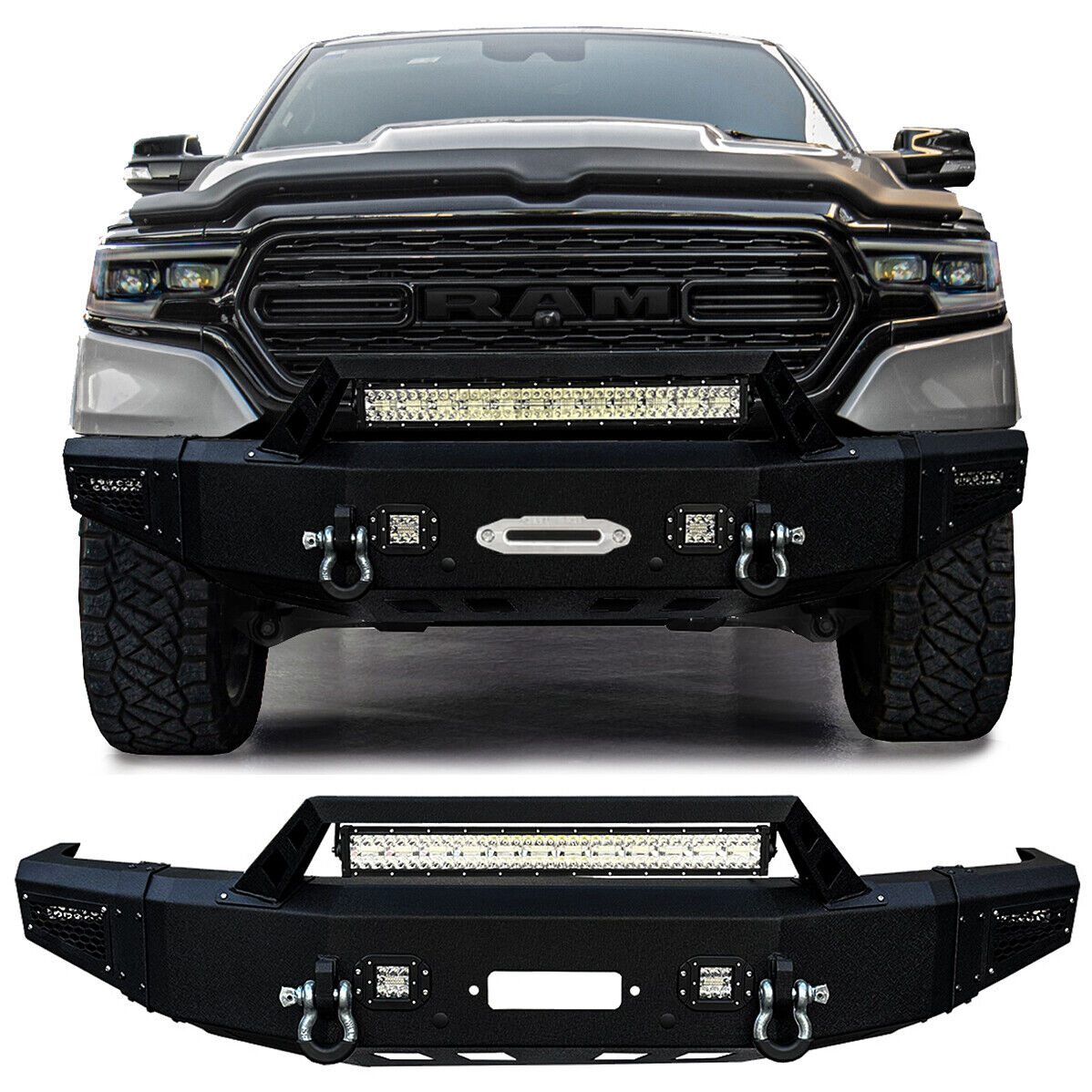 Vijay For 2019-2024 Dodge Ram 1500 Front and Rear Bumper w/ LED Lights&D-rings